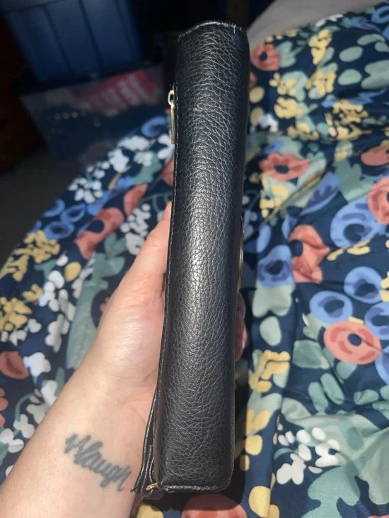 Michael Kors Black Leather Wristlet with Gold MK Medallion - Picture 6 of 6